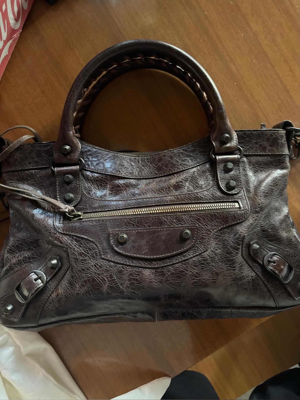 Balenciaga Dark Brown First bag Braided Handle Shoulder Bag